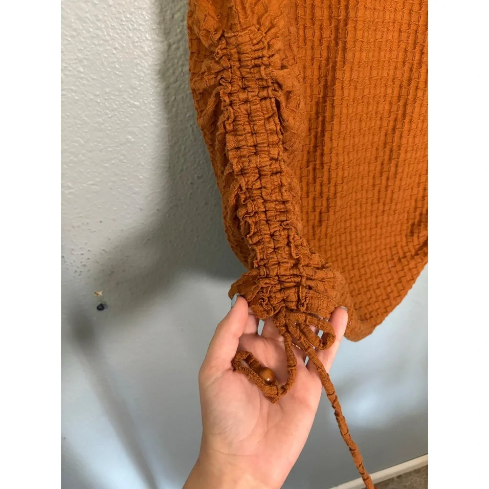Free People Beach Tate Ruched Side Mini Dress Waffle Knit Pretty Penny Medium